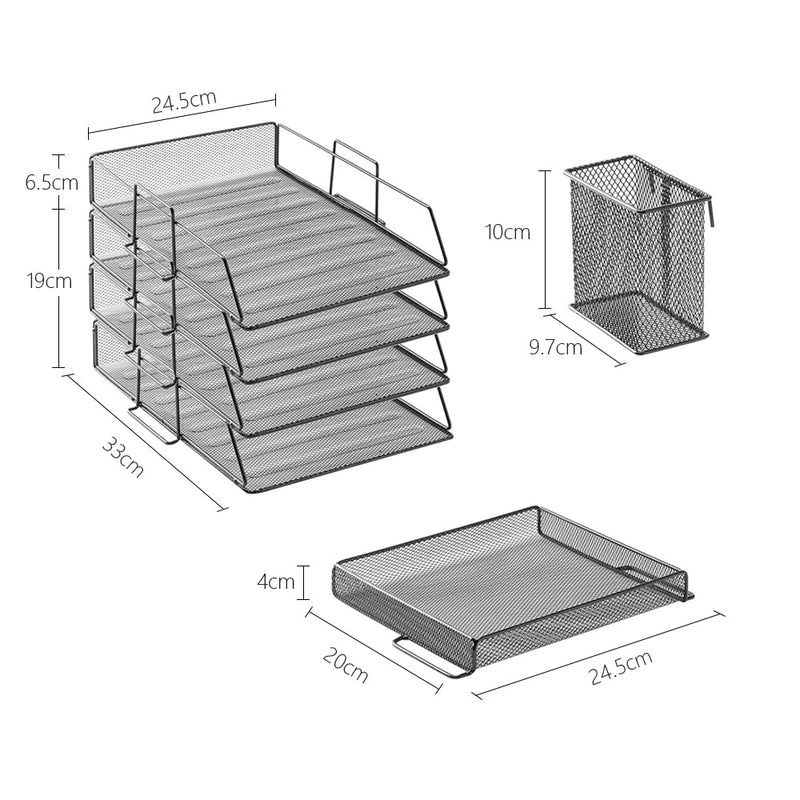 STORFEX 5 - Layer Stackable Mesh File Storage Rack with Pen Holder - NuSea