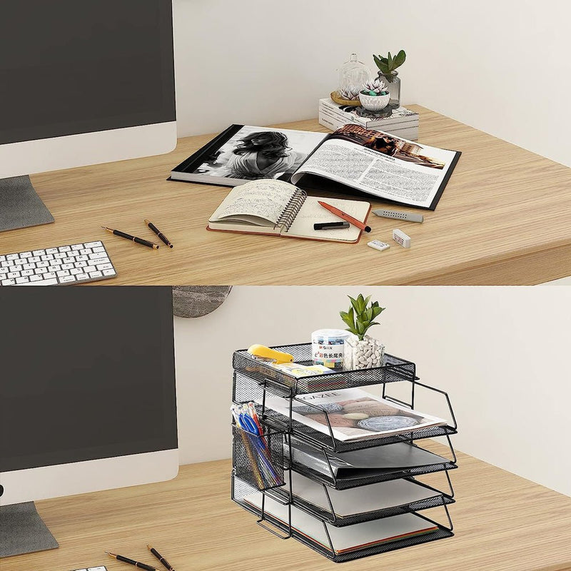 STORFEX 5 - Layer Stackable Mesh File Storage Rack with Pen Holder - NuSea