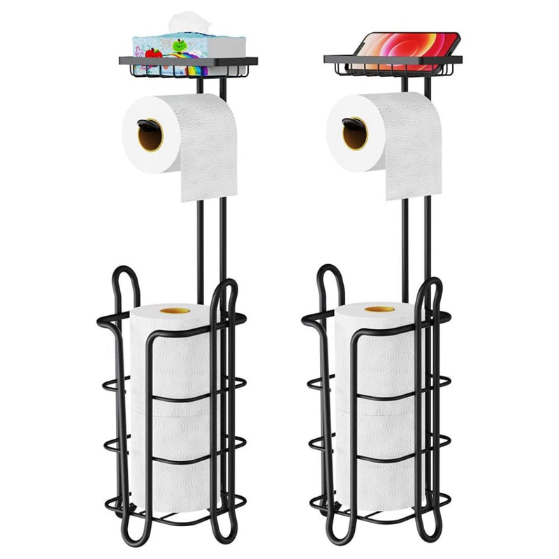 STORFEX Toilet Paper Holder Stand 2 Pack | Black | Steel Material | L - Shaped Arm and Vertical Storage - NuSea