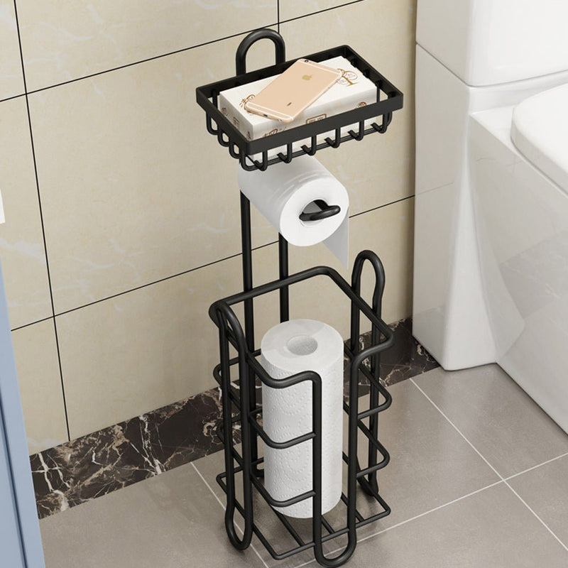 STORFEX Toilet Paper Holder Stand 2 Pack | Black | Steel Material | L - Shaped Arm and Vertical Storage - NuSea