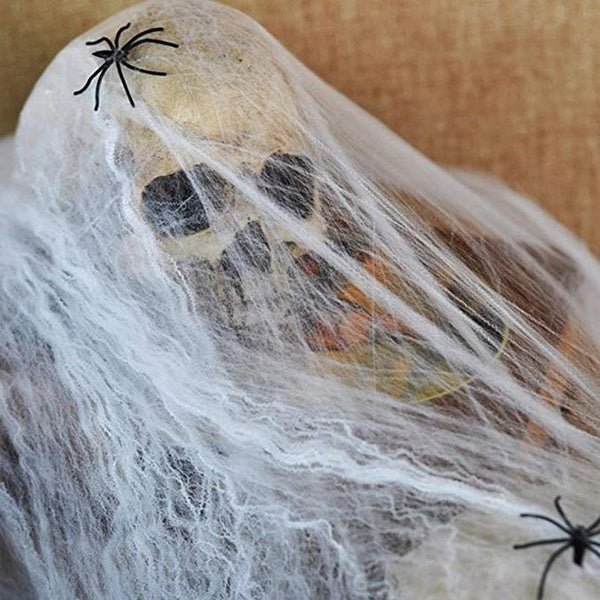 STRETCHABLE SPIDER WEB Spooky Halloween Decoration + 2 Spiders Party Decor Ghost - NuSea