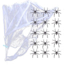 STRETCHABLE SPIDER WEB Spooky Halloween Decoration + 2 Spiders Party Decor Ghost - NuSea