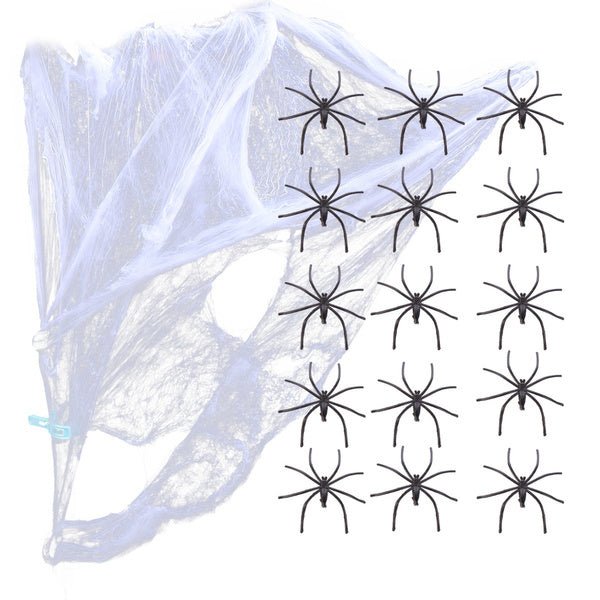 STRETCHABLE SPIDER WEB Spooky Halloween Decoration + 2 Spiders Party Decor Ghost - NuSea