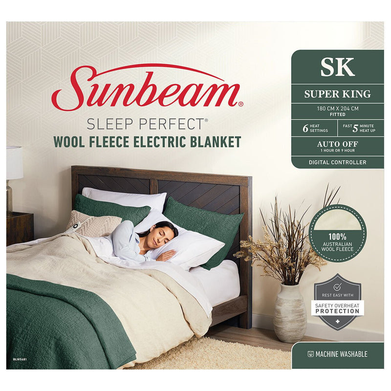 Sunbeam Sleep Perfect Super King Bed Wool Fleece Heated Blanket - NuSea