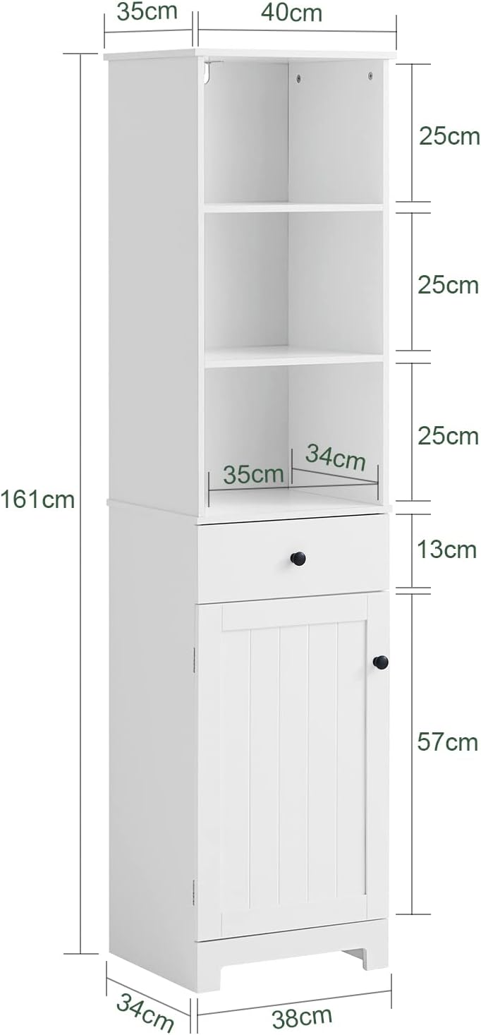 Tall Bathroom Storage Cabinet 3 Shelves, White - NuSea