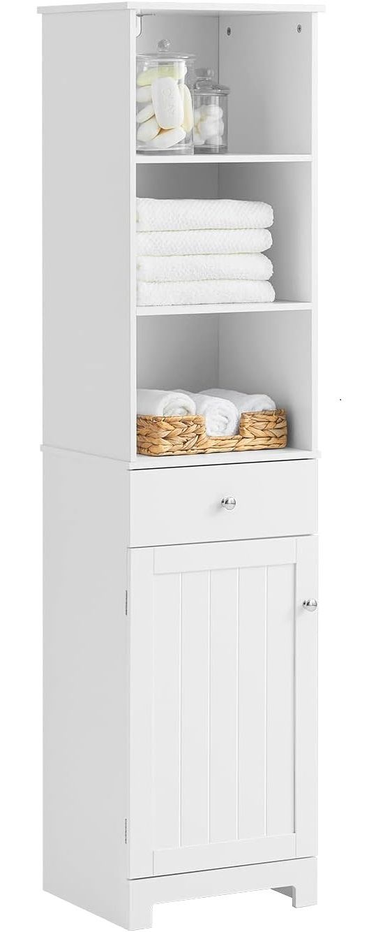 Tall Bathroom Storage Cabinet 3 Shelves, White - NuSea