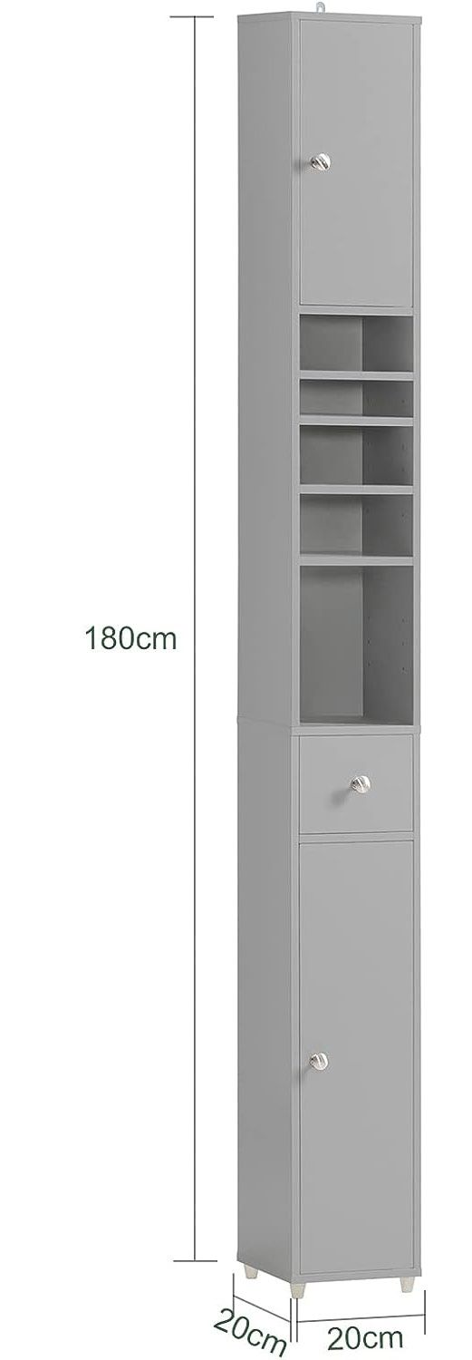 Tall Bathroom Storage Cupboard Shelves, Grey - NuSea