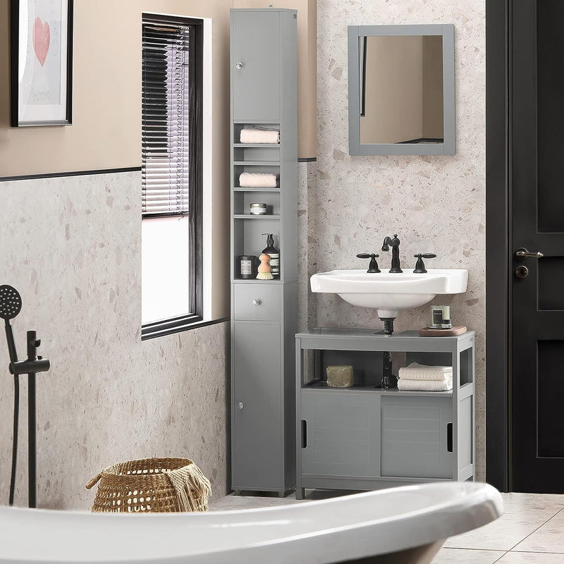 Tall Bathroom Storage Cupboard Shelves, Grey - NuSea