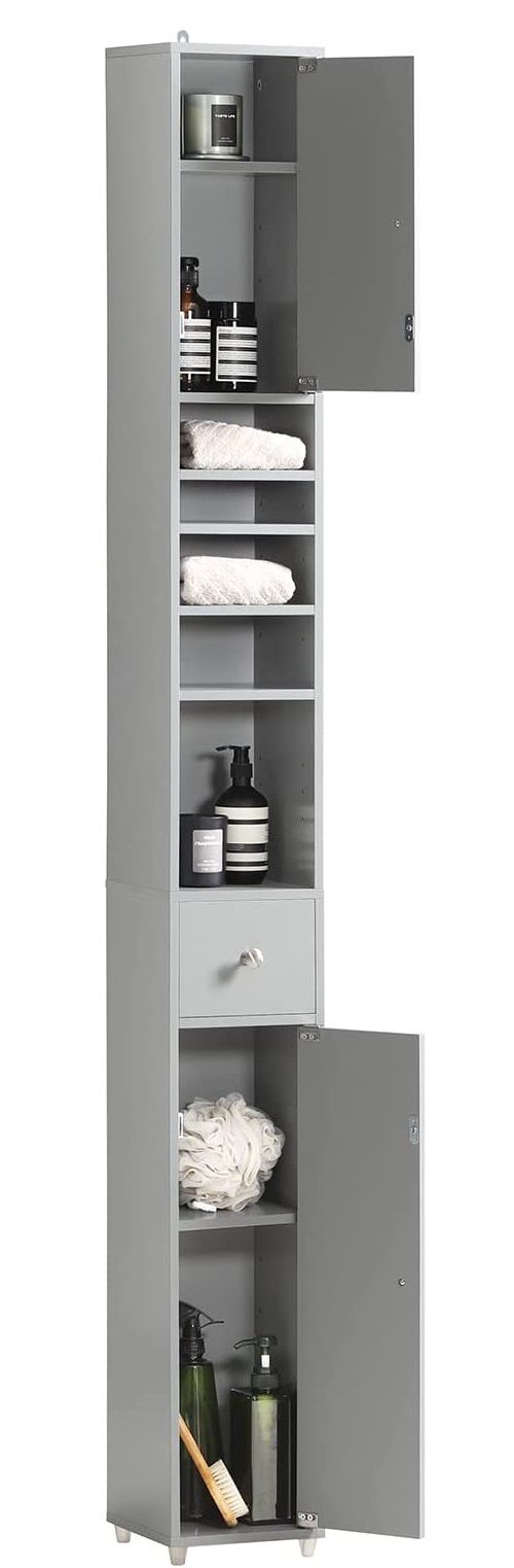 Tall Bathroom Storage Cupboard Shelves, Grey - NuSea