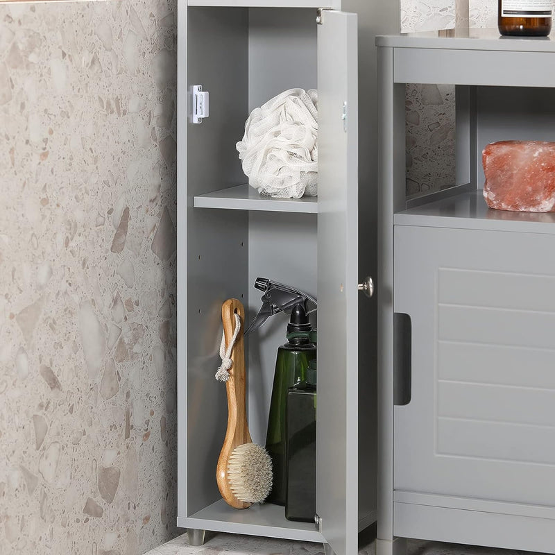 Tall Bathroom Storage Cupboard Shelves, Grey - NuSea