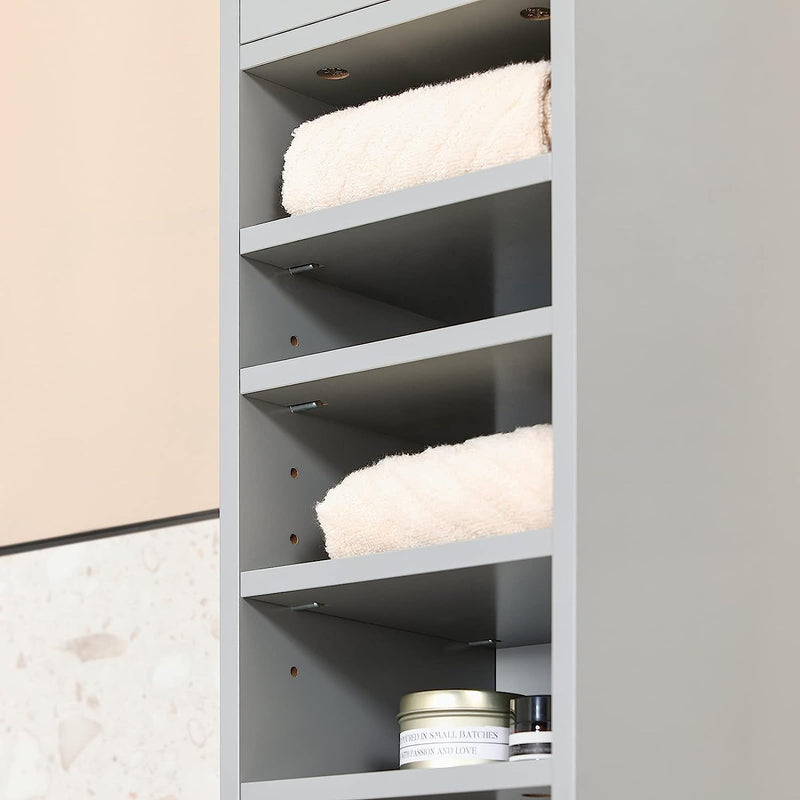 Tall Bathroom Storage Cupboard Shelves, Grey - NuSea