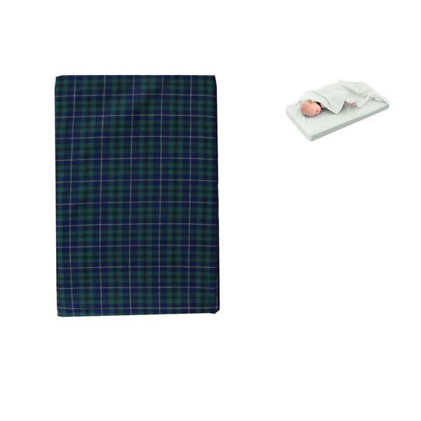 Tartan Blue Green Bassinet Fitted Sheet with a Flat Sheet Sewed Attached - NuSea