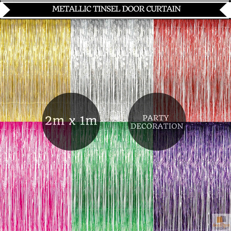 Tinsel Curtain Foil Metallic Fringe Backdrop Party Door Decorations (200cm x 100cm) - Green - NuSea