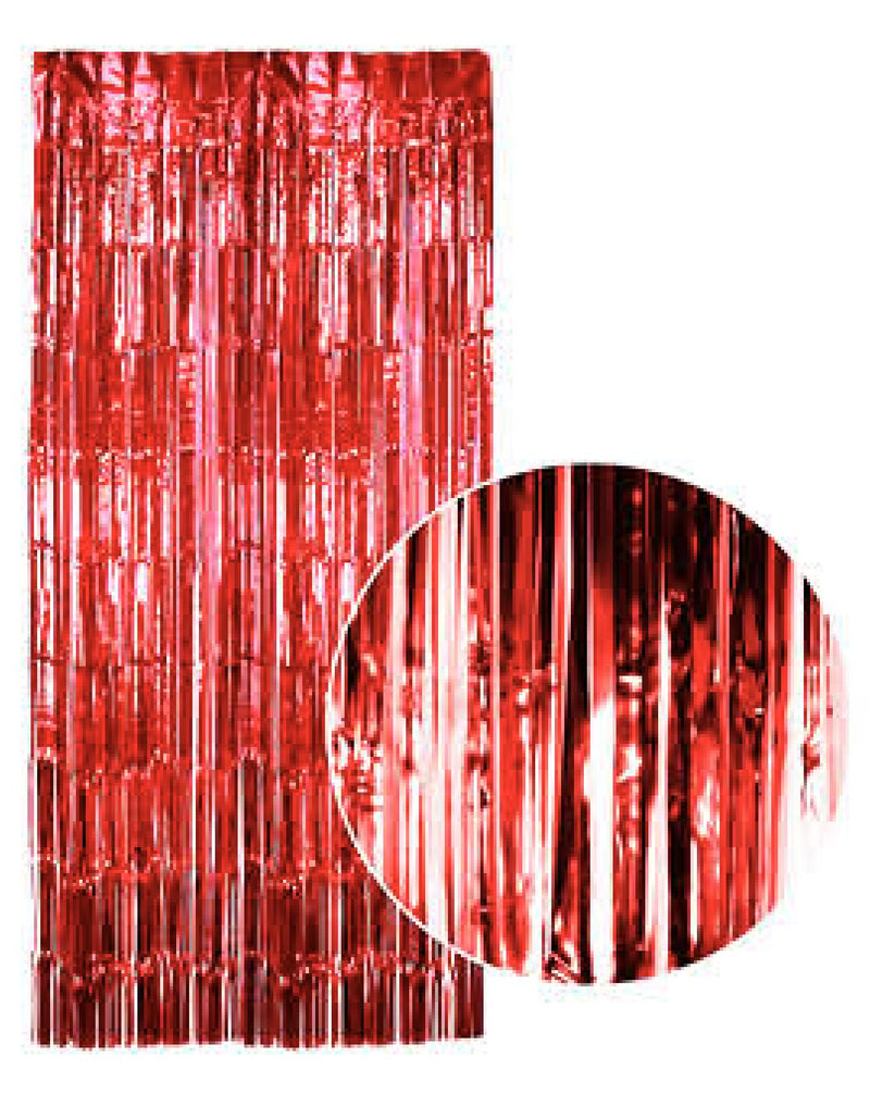 Tinsel Curtain Foil Metallic Fringe Backdrop Party Door Decorations (200cm x 100cm) - Red - NuSea