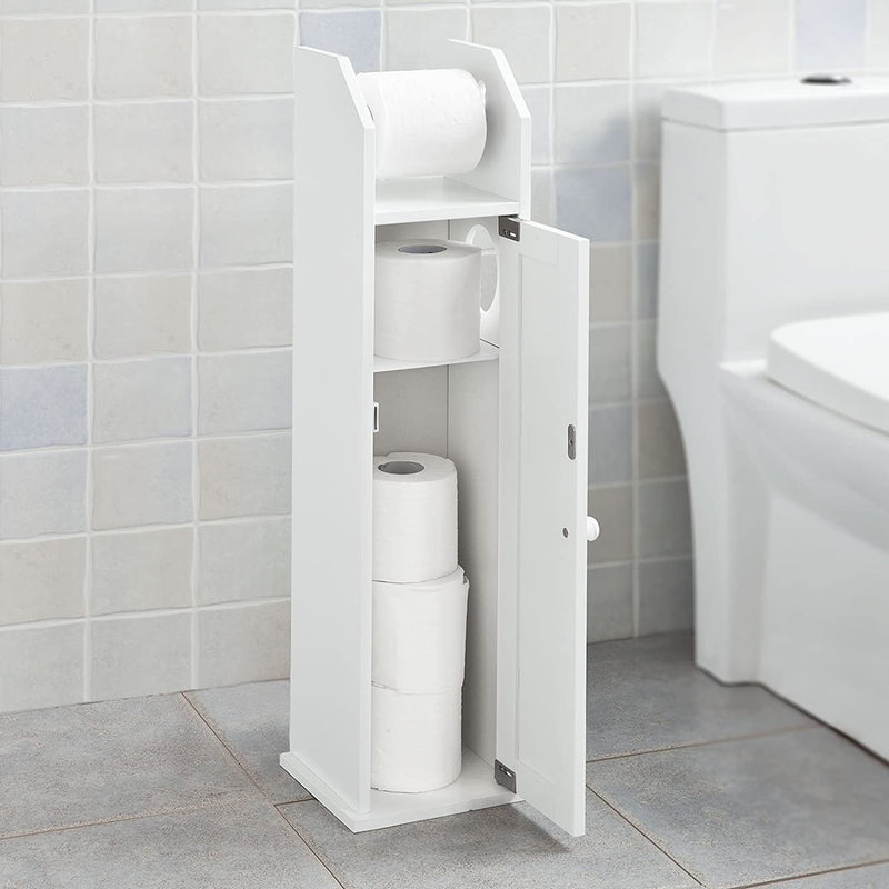 Toilet Paper Holder with Storage, Freestanding Cabinet, Toilet Brush Holder and Toilet Paper Dispenser - NuSea