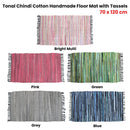 Tonal Chindi Cotton Handmade Floor Mat with Tassels 70 x 120 cm Blue - NuSea