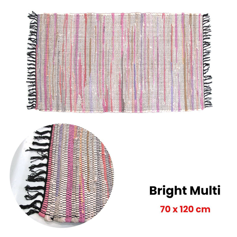 Tonal Chindi Cotton Handmade Floor Mat with Tassels 70 x 120 cm Bright Multi - NuSea