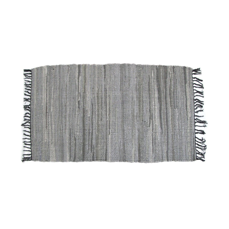 Tonal Chindi Cotton Handmade Floor Mat with Tassels 70 x 120 cm Grey - NuSea