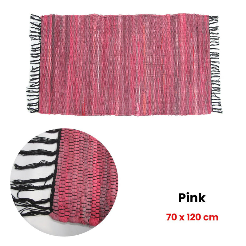 Tonal Chindi Cotton Handmade Floor Mat with Tassels 70 x 120 cm Pink - NuSea