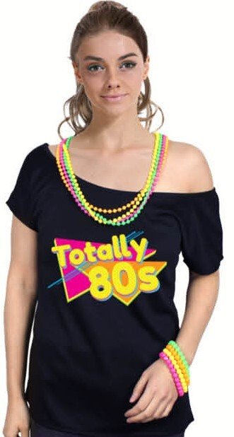 Totally 80s Black Womens T Shirt Costume Ladies 1980s Fancy Dress Up Top - NuSea