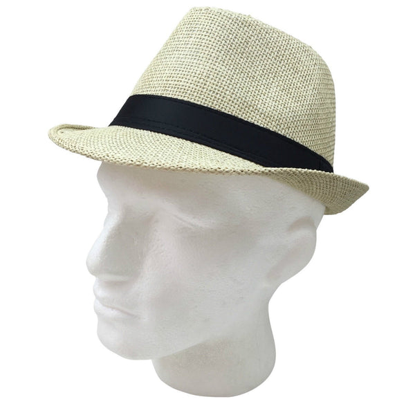 TRILBY HAT Fedora 100% Paper Straw Plain Party Costume Detective Gangster Cap - NuSea