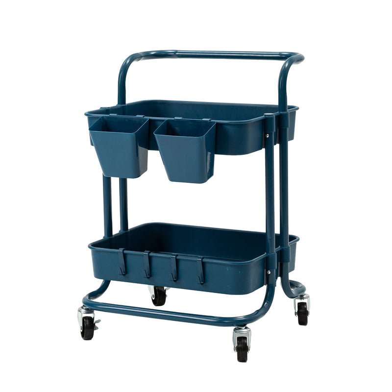 Trolley Cart Storage Utility Rack Shelf Organiser Swivel Kitchen 2 Tier BLUE - NuSea