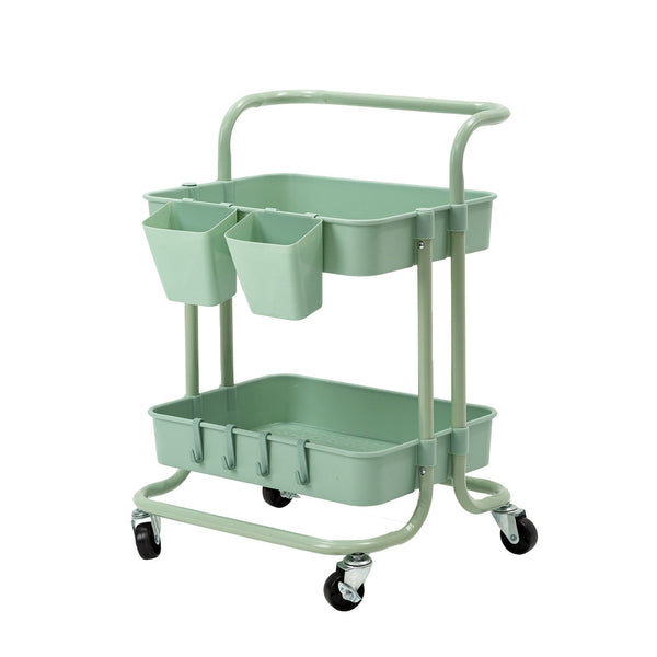 Trolley Cart Storage Utility Rack Shelf Organiser Swivel Kitchen 2 Tier GREEN - NuSea