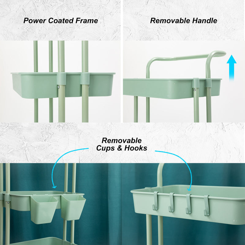 Trolley Cart Storage Utility Rack Shelf Organiser Swivel Kitchen 2 Tier GREEN - NuSea