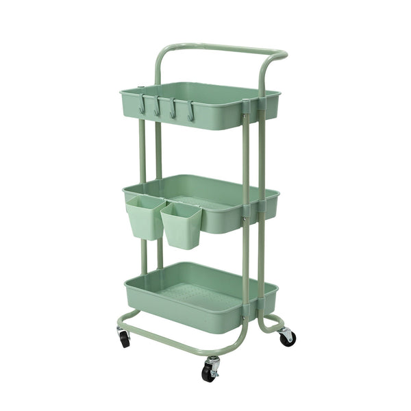 Trolley Cart Storage Utility Rack Shelf Organiser Swivel Kitchen 3 Tier GREEN - NuSea