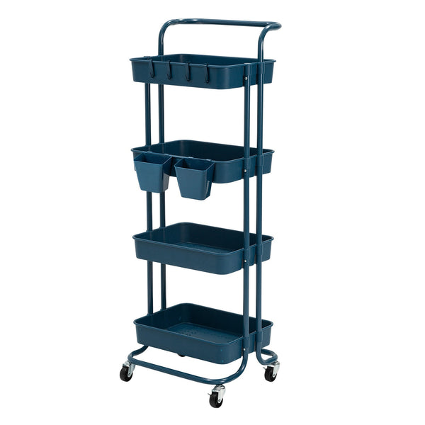 Trolley Cart Storage Utility Rack Shelf Organiser Swivel Kitchen 4 Tier BLUE - NuSea