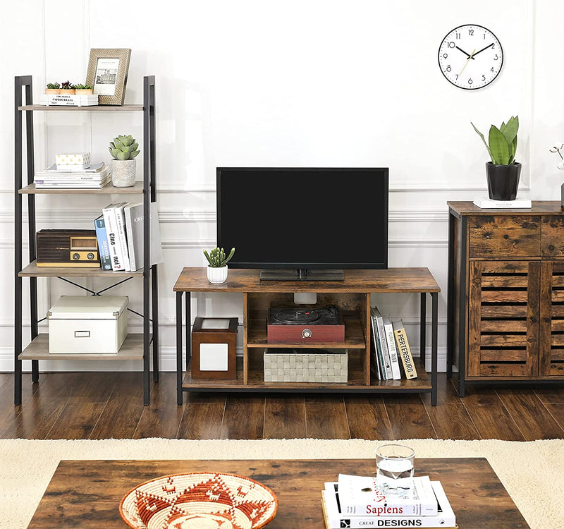 TV Console Unit with Open Storage Rustic Brown and Black Industrial - NuSea