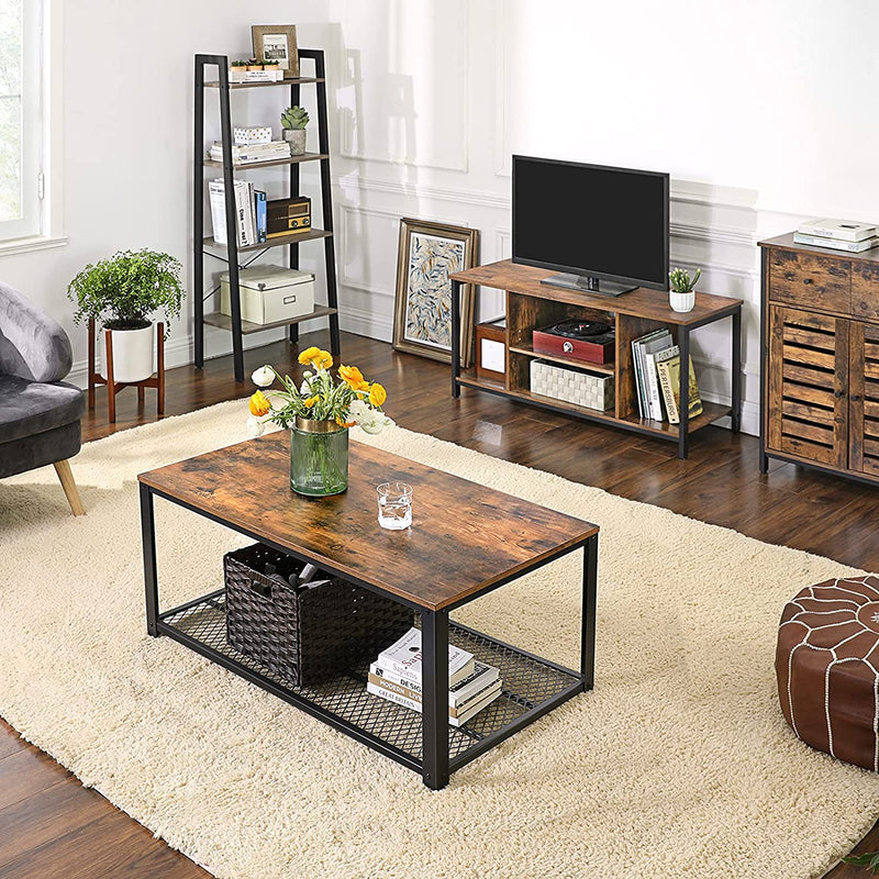 TV Console Unit with Open Storage Rustic Brown and Black Industrial - NuSea