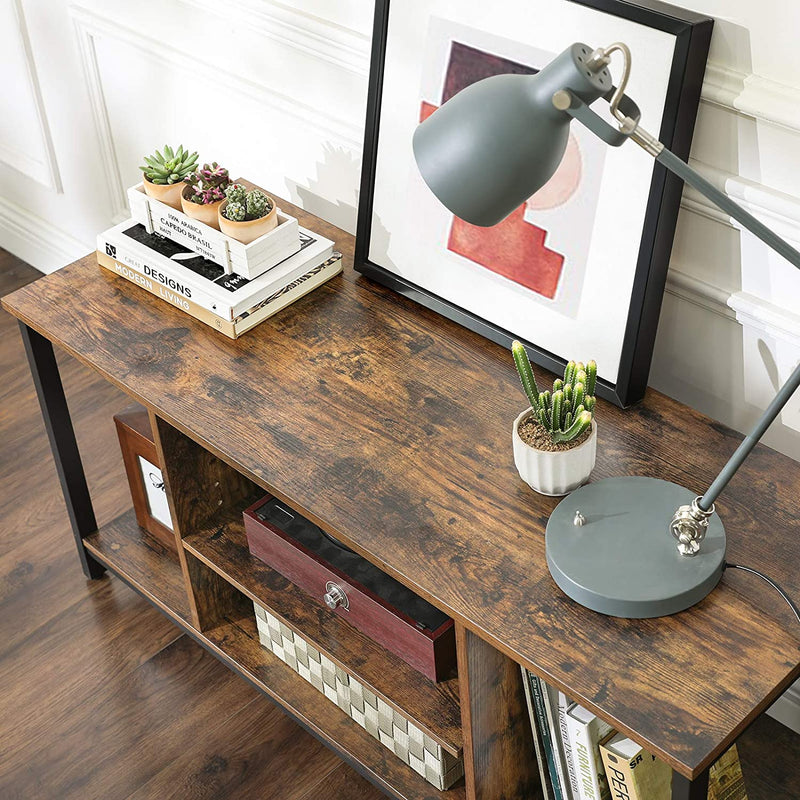 TV Console Unit with Open Storage Rustic Brown and Black Industrial - NuSea