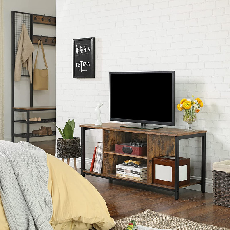 TV Console Unit with Open Storage Rustic Brown and Black Industrial - NuSea