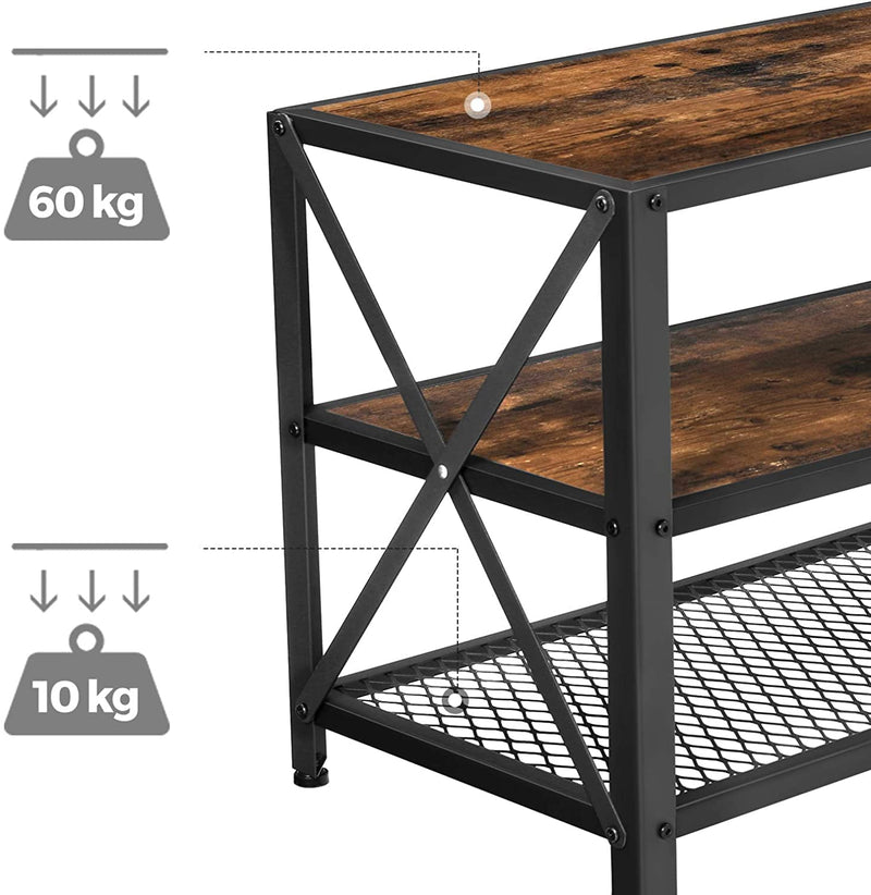 TV Stand for TV Steel Frame up to 178 cm with Shelves for Living Room and Bedroom Furniture Rustic Brown and Black - NuSea