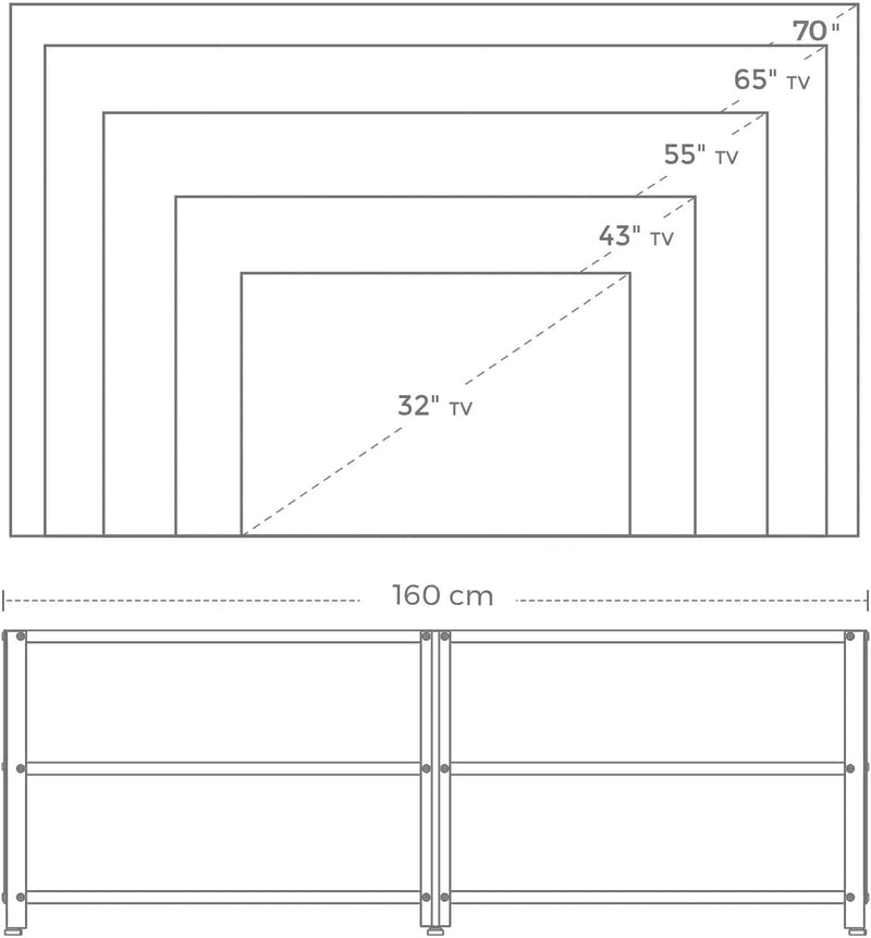 TV Stand for TV Steel Frame up to 178 cm with Shelves for Living Room and Bedroom Furniture Rustic Brown and Black - NuSea