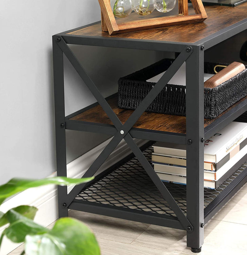 TV Stand for TV Steel Frame up to 178 cm with Shelves for Living Room and Bedroom Furniture Rustic Brown and Black - NuSea