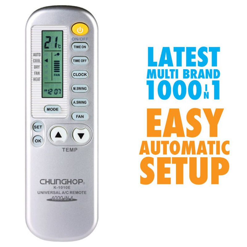 Universal Aircon Remote Replacement Silver - AC Air Conditioner Control 1 in 1000 Brands - NuSea