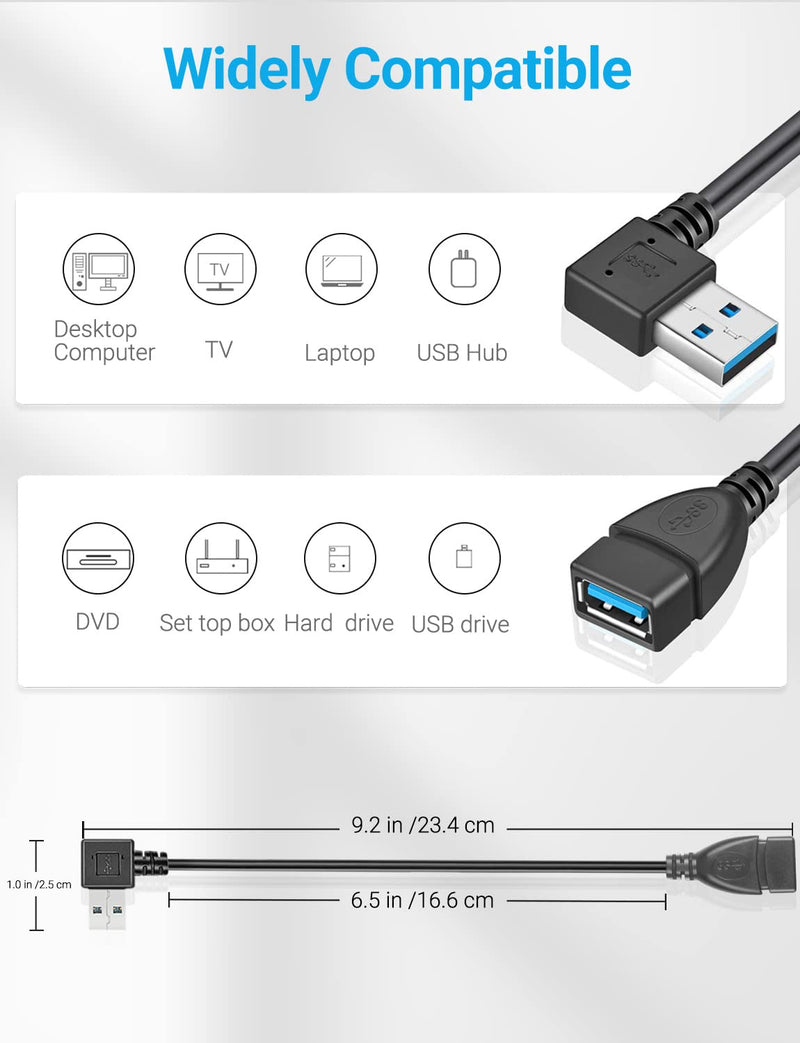 USB 3.0 Angle Male to Female Extension Cable Convertor Adapter Extender Cord Right Angle - NuSea