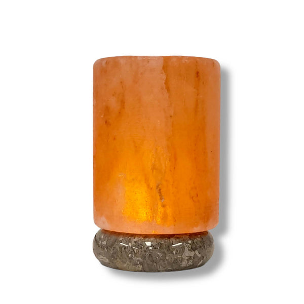 USB Himalayan Salt Lamp - Cylinder Carved Shape Pink Crystal Rock LED Light - NuSea