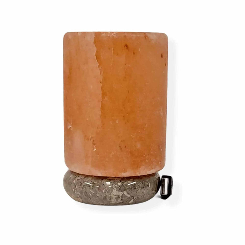 USB Himalayan Salt Lamp - Cylinder Carved Shape Pink Crystal Rock LED Light - NuSea