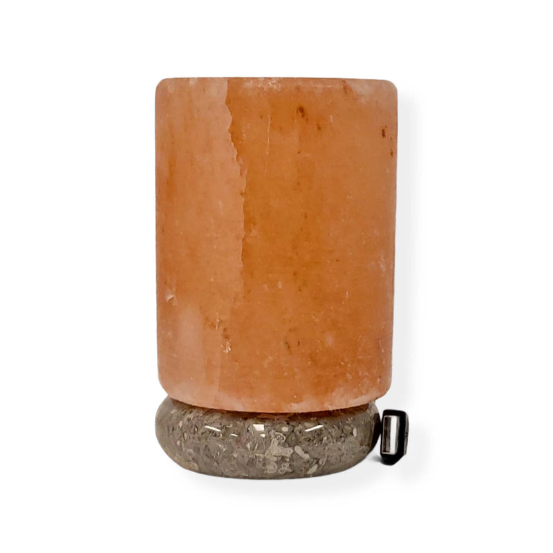 USB Himalayan Salt Lamp - Cylinder Carved Shape Pink Crystal Rock LED Light - NuSea