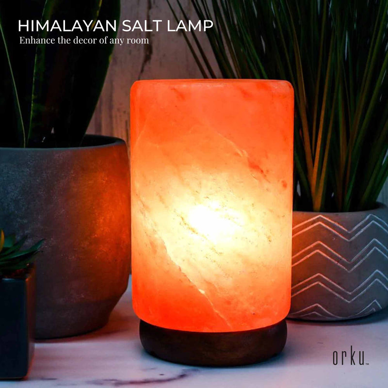 USB Himalayan Salt Lamp - Cylinder Carved Shape Pink Crystal Rock LED Light - NuSea