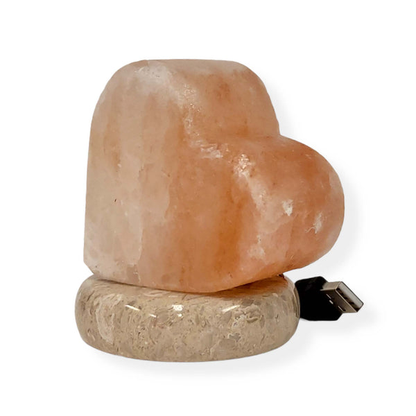 USB Himalayan Salt Lamp - Heart Love Carved Shape Pink Crystal Rock LED Light - NuSea