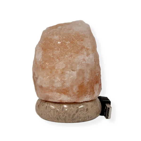 USB Himalayan Salt Lamp - Mini Natural Rock Shape Pink Crystal Rock Marble Light - NuSea