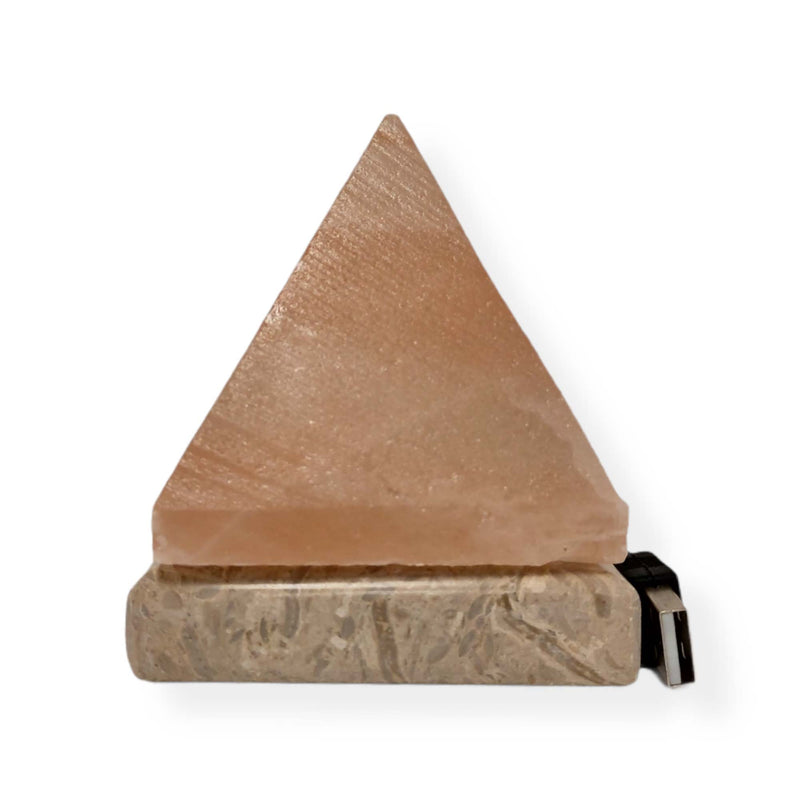 USB Himalayan Salt Lamp - Pyramid Triangle Carved Shape Pink Crystal Rock Light - NuSea