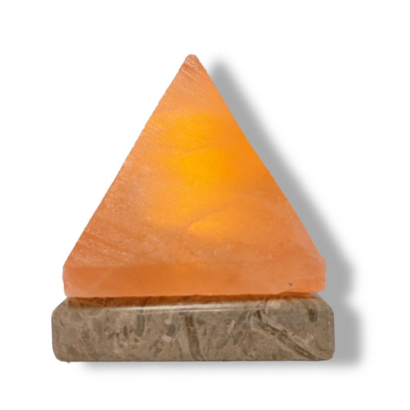 USB Himalayan Salt Lamp - Pyramid Triangle Carved Shape Pink Crystal Rock Light - NuSea