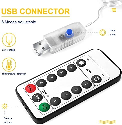 USB Powered 300 LED Curtain String Light with 8 Modes and Remote Control for Bedroom Party Wedding Decorations - NuSea