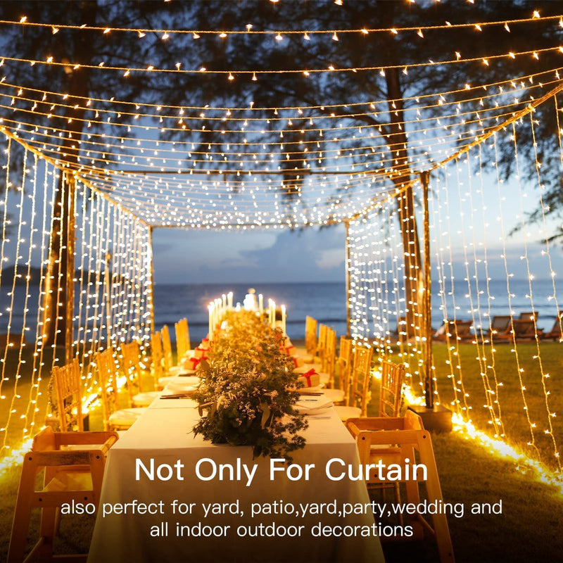 USB Powered 300 LED Curtain String Light with 8 Modes and Remote Control for Bedroom Party Wedding Decorations - NuSea