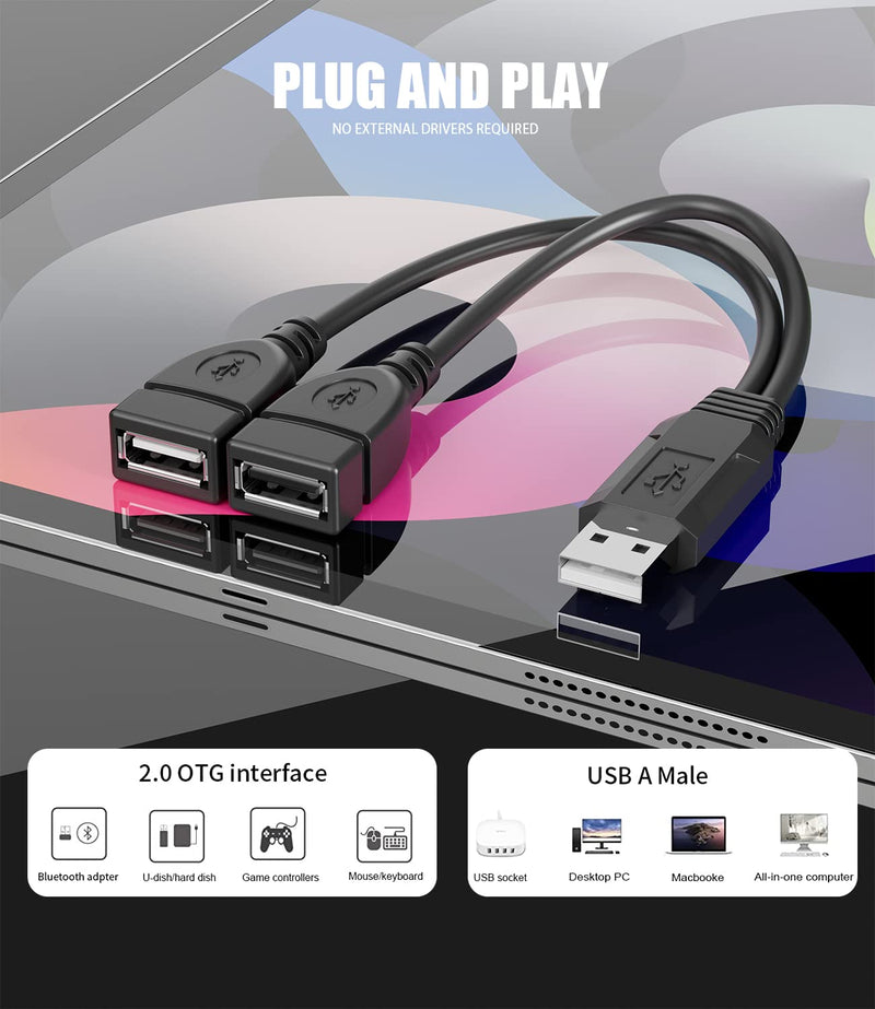 USB Splitter 1 Male to 2 Female USB Extension Cable Connectors USB 2.0 Male to Dual USB Female Splitter - NuSea